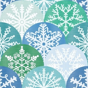 Large Scale Christmas Snowflakes Winter Season Greens and Blues