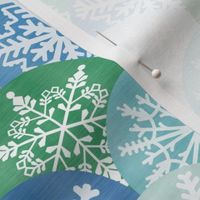 Medium Scale Christmas Snowflakes Winter Season Greens and Blues