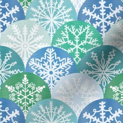 Medium Scale Christmas Snowflakes Winter Season Greens and Blues