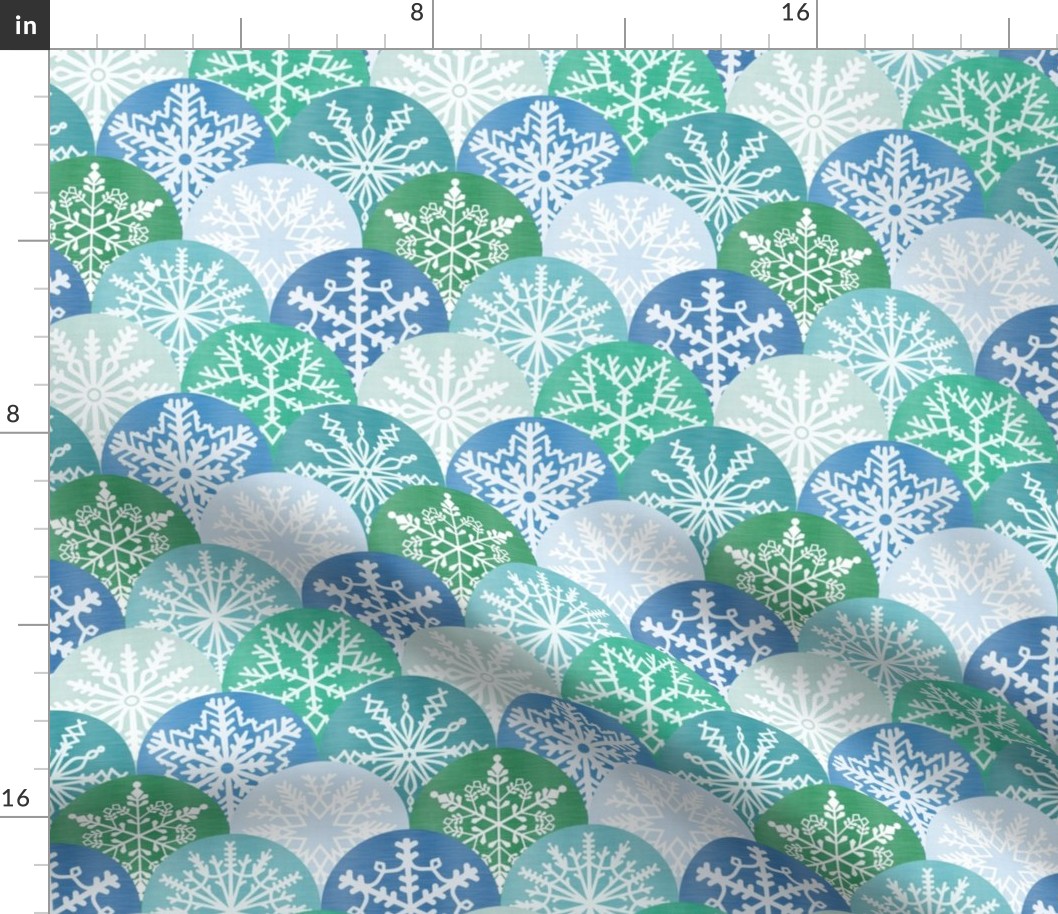 Medium Scale Christmas Snowflakes Winter Season Greens and Blues