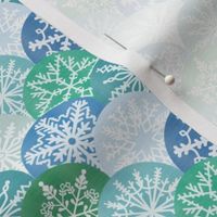 Small Scale Christmas Snowflakes Winter Season Greens and Blues