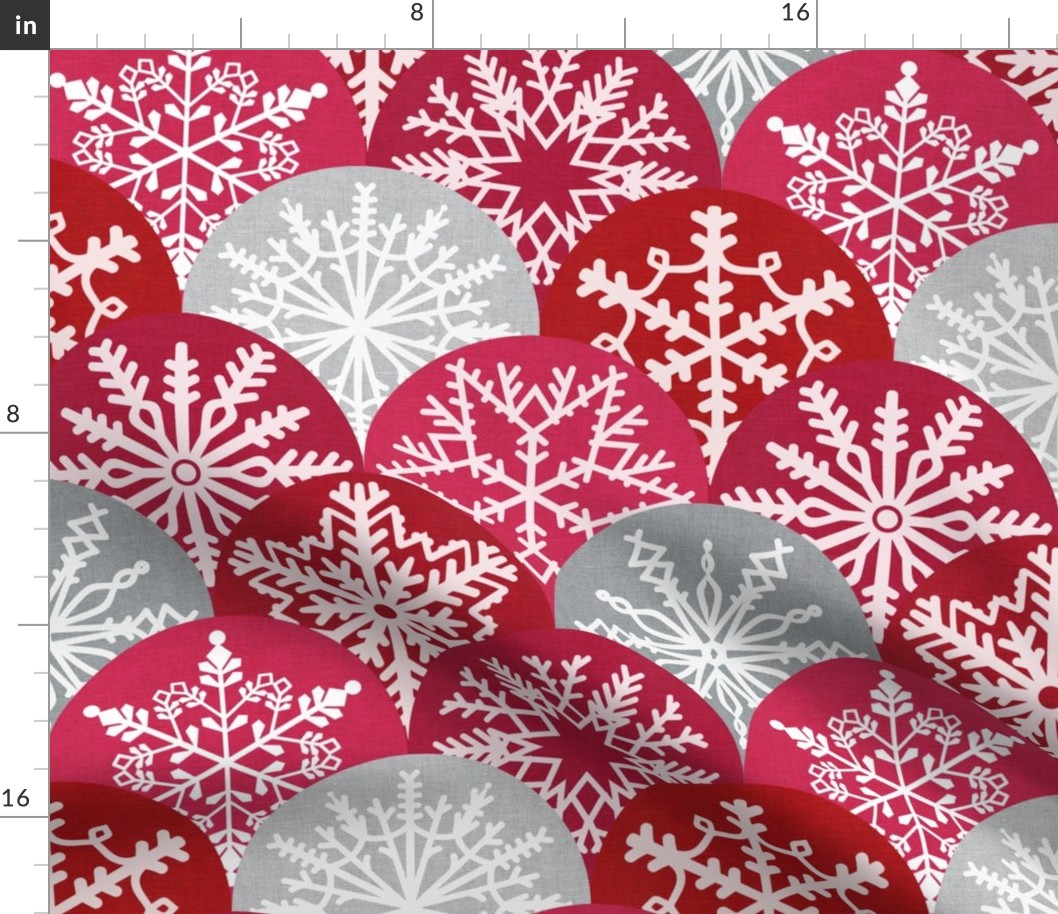 Large Scale Christmas Snowflakes Winter Season Red Pink Grey