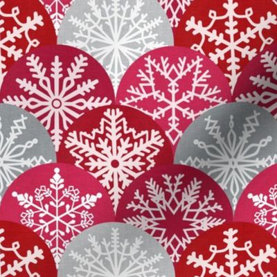 Medium Scale Christmas Snowflakes Winter Season Red Pink Grey