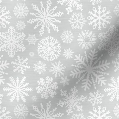 Medium Scale Snowstorm - White Snowflakes on Grey Texture 
