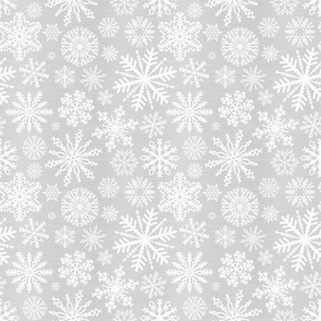 Medium Scale Snowstorm - White Snowflakes on Grey Texture 