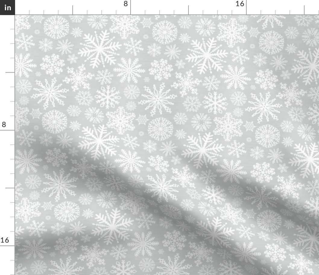 Medium Scale Snowstorm - White Snowflakes on Grey Texture 