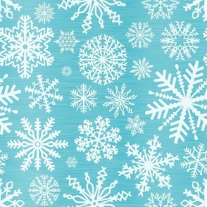 Large Scale Snowstorm - White Snowflakes on Aqua Blue Texture 