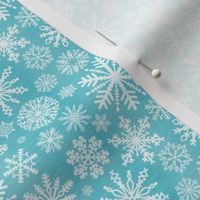 Small Scale Snowstorm - White Snowflakes on Aqua Blue Texture 