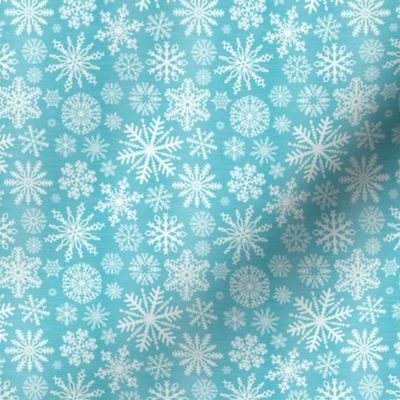 Small Scale Snowstorm - White Snowflakes on Aqua Blue Texture 