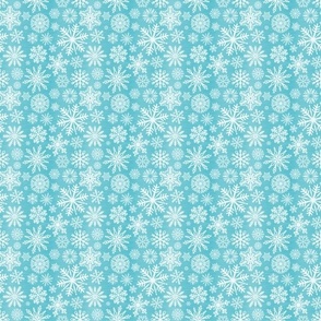 Small Scale Snowstorm - White Snowflakes on Aqua Blue Texture 