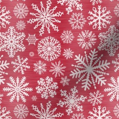 Medium Scale Snowstorm - White Snowflakes on Red Texture 