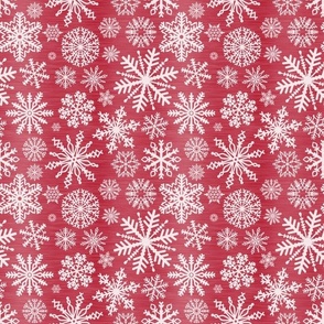 Medium Scale Snowstorm - White Snowflakes on Red Texture 