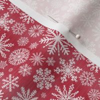 Small Scale Snowstorm - White Snowflakes on Red Texture 