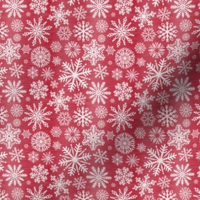 Small Scale Snowstorm - White Snowflakes on Red Texture 