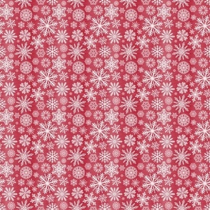 Small Scale Snowstorm - White Snowflakes on Red Texture 