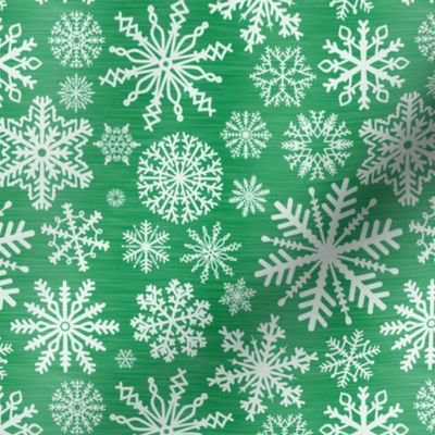 Medium Scale Snowstorm - White Snowflakes on Green Texture