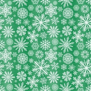 Medium Scale Snowstorm - White Snowflakes on Green Texture