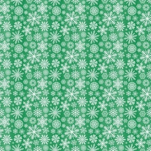 Small Scale Snowstorm - White Snowflakes on Green Texture