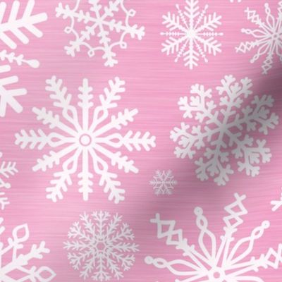 Large Scale Snowstorm - White Snowflakes on Pink Texture