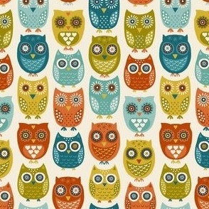 Owl allover - cream