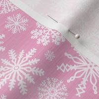 Medium Scale Snowstorm - White Snowflakes on Pink Texture