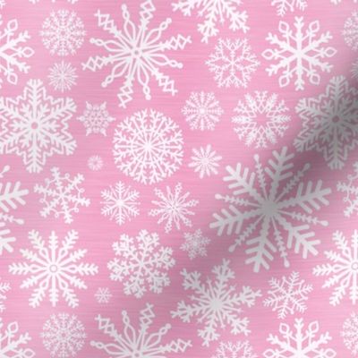 Medium Scale Snowstorm - White Snowflakes on Pink Texture