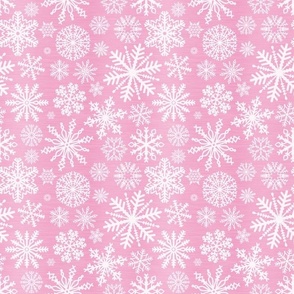 Medium Scale Snowstorm - White Snowflakes on Pink Texture