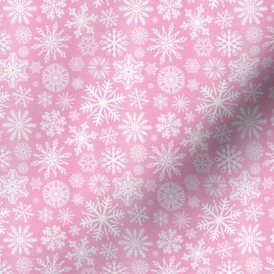 Small Scale Snowstorm - White Snowflakes on Pink Texture