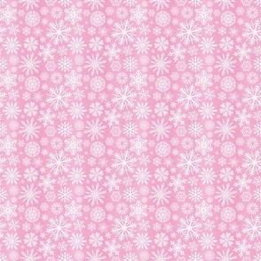 Small Scale Snowstorm - White Snowflakes on Pink Texture