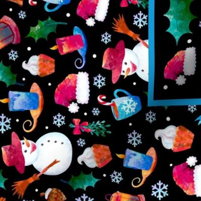Large 27x18 Panel Let It Snow Winter Cozy Holiday on Black for Wall Hanging or Tea Towel