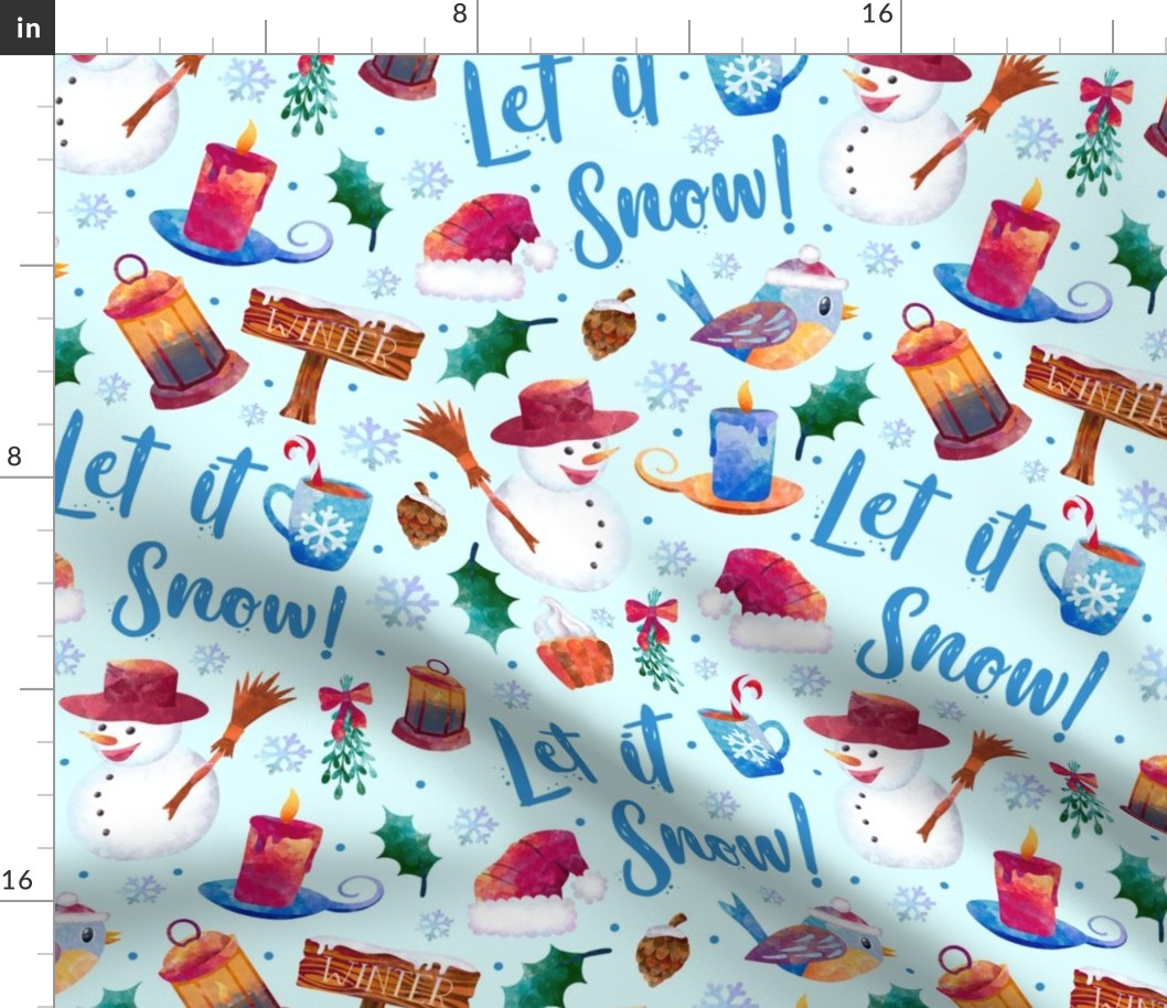 Large Scale Let It Snow Winter Cozy Holiday on Blue
