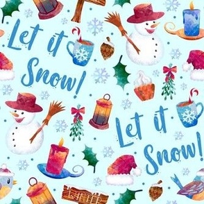 Medium Scale Let It Snow Winter Cozy Holiday on Blue