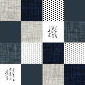 rotated 6" patchwork wholecloth: god knew our hearts needed you + slate and navy wholecloth