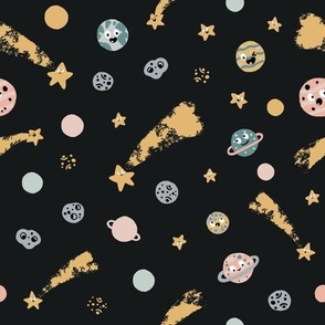 Cute Planets and Shooting Stars - Dark background
