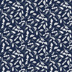 Bat Forest - cute bats among leaves - textured navy and white - small