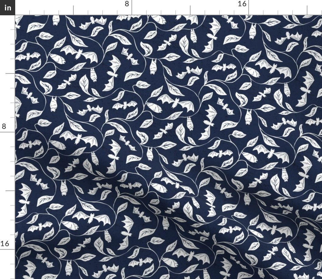 Bat Forest - cute bats among leaves - textured navy and white - small