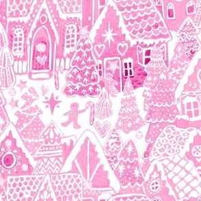 Candy Land Gingerbread House Toile in pink and white