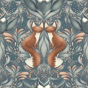 fox and owl (bigger scale) blue