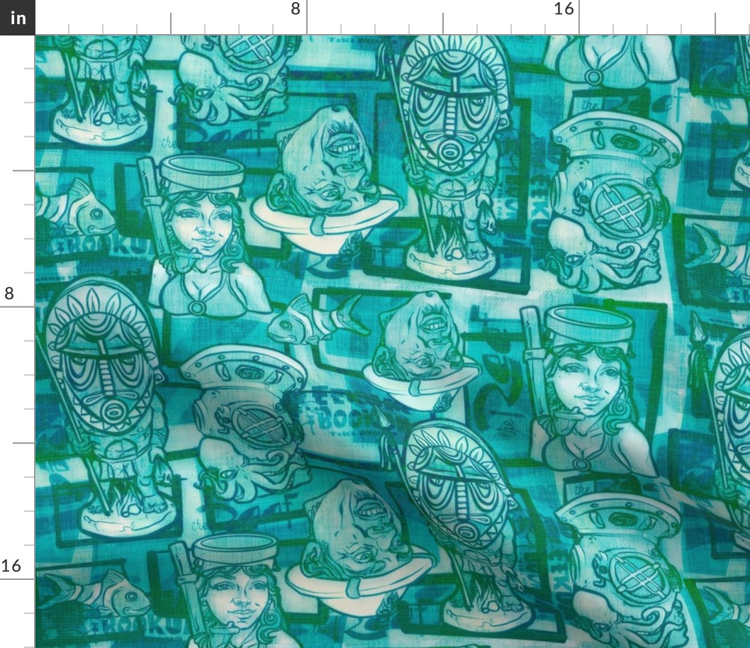 Eekum Bookum Reef Tiki Mugs Teal