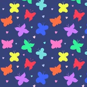 Butterfly Silhouettes with Hearts Navy