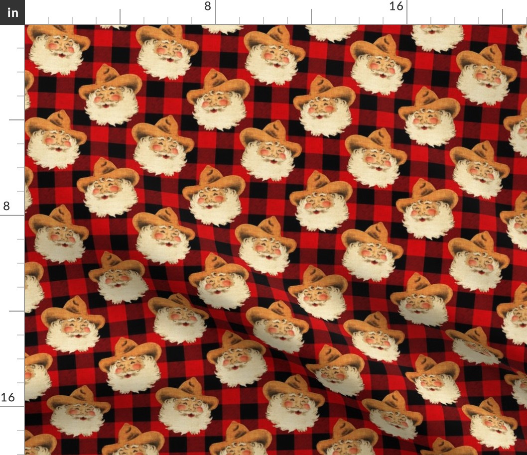 Cowboy Santa on Red Buffalo Plaid - extra small scale