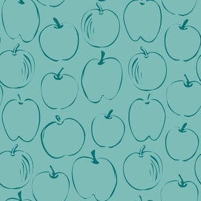 Apples - Teal on Sea Glass- 12" Repeat