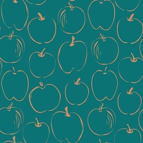 Apples - Terracotta on Teal- 12" Repeat