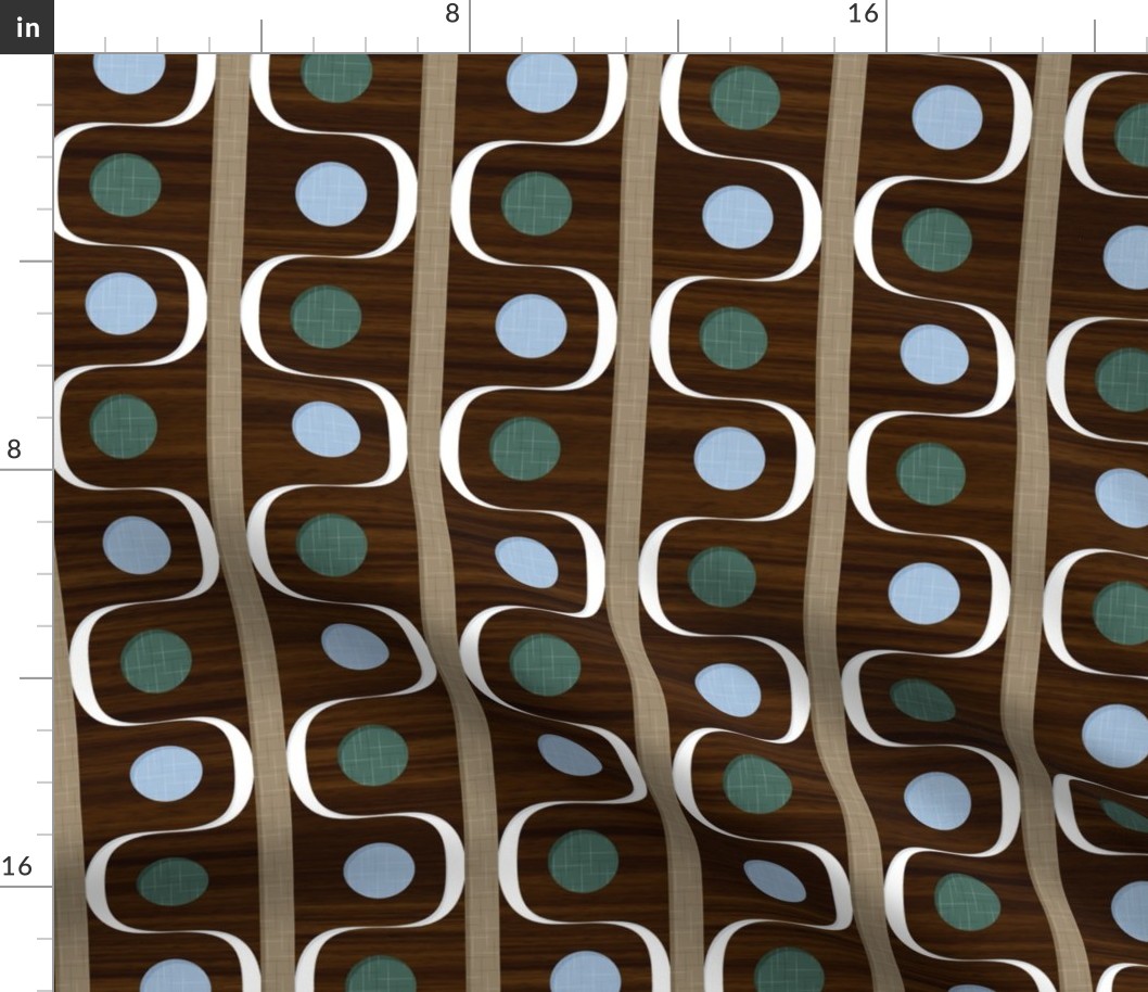 Midcentury Dots and Waves Teal Blue Tan