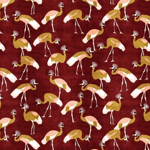 medium crowned cranes - rust & mustard - 4 inch