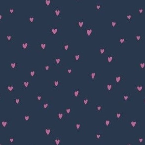 Delicate hearts peony pink on navy blue