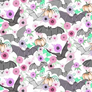 Cute Bats with Pastel Flowers