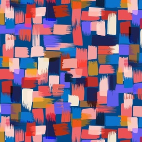 Patchwork of paint strokes - bright tones on blue - large
