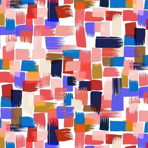 Patchwork of paint strokes - bright tones on white-large