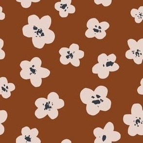 small // modern boho simple floral ditsy on rust brown